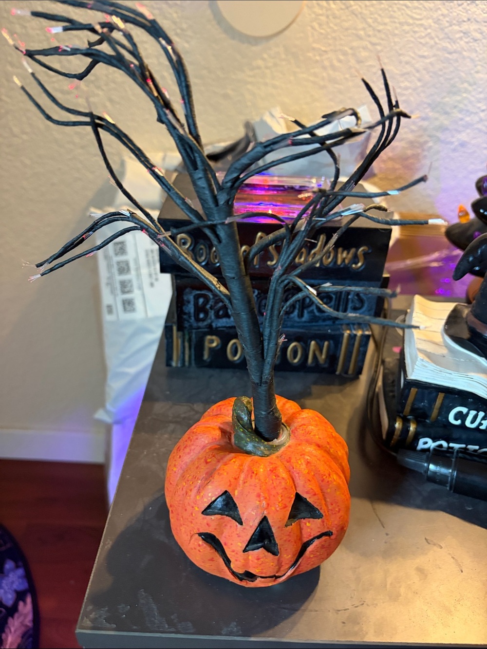 Festive Orange Jack-O'-Lantern Fiberoptic Tree Decor - Unbranded